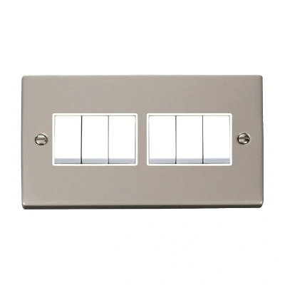 Image of Click Deco 6 Gang 2 Way 10AX Switch Pearl Nickel White Inserts