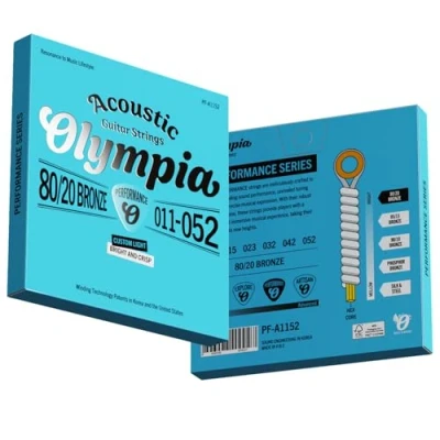 Image of 2 Sets of Olympia Performance Acoustic Guitar Strings 11 52 Gauge, Bronze Wound Premium for Superior Tone &amp; Durability