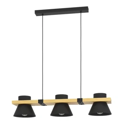 Image of EGLO Pendant lighting Maccles, 3 lamp ceiling light fitting for dining room, FSC100HB, hanging made of wood and black metal, E27 socket, 31&quot;