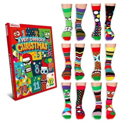 Image of United Oddsocks 12 Days Mens Christmas Advent Calendar Box of Festive Socks, Multicolour and Fun Socks UK 6 11 EUR 39 46