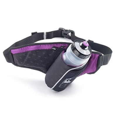 Image of Ultimate Performance Ribble II 650ml Hip bottle &amp; Holster Hydration belt Insulated angled holder easy access fits 26&quot; 42&quot; waist large zipped pocket smart phone Purple