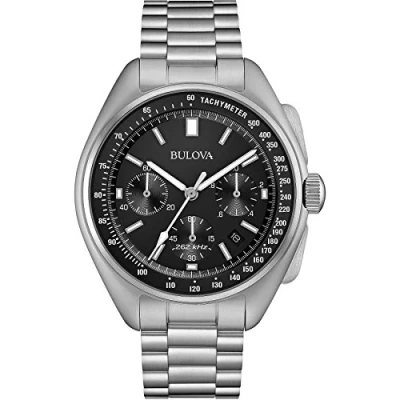 Image of Bulova Men&#039;s Designer Chronograph Watch Stainless Steel Bracelet Black Dial Lunar Pilot Wrist 96B258