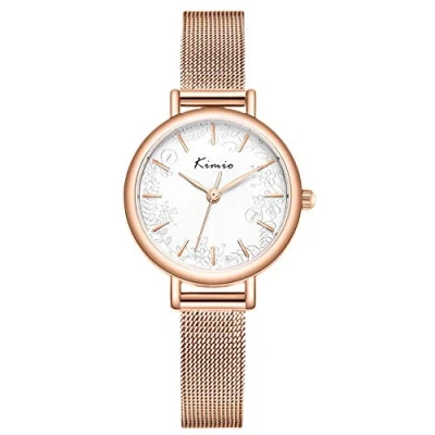 Image of RORIOS Women Watches Flower Pattern Dial Analogue Quartz Watch Stainless Steel Mesh Band Elegant Ladies Wristwatches