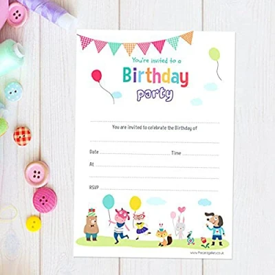 Image of Dotty about Paper Kids Party Animals Invitation Sheets &amp; Envelopes Pack of 20. 143 x 205mm, Perfect for Girls/Boys Birthdays, Celebrations, Parties. Included (28 0002)