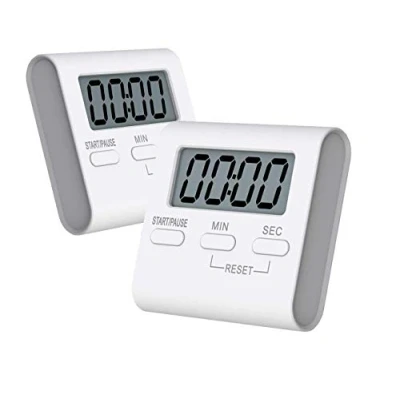 Image of satinwood Kitchen Timer, 2 Pack Digital Timers Magnetic Countdown Timer with Loud Alarm, Big Digits, Back Stand for Cooking, Classroom, Teachers (White)