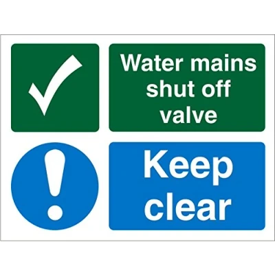 Image of Seco Water Mains Shut Off Valve Sign, 200mm x 150mm Self Adhesive Vinyl