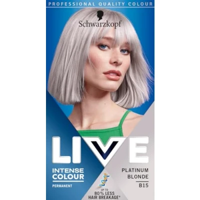 Image of Schwarzkopf LIVE Intense Colour B15 Platinum Blonde, Permanent Hair Dye, Blonde for Lightening and Colouring in 1 Simple Step