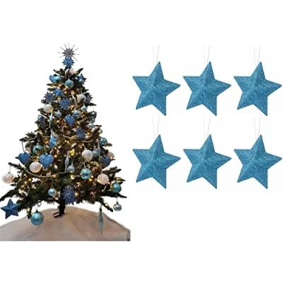 Image of UKDeals Direct® ICE BLUE COLLECTION CHRISTMAS DROPLET BAUBLES TREE DECORATIONS GLITTER MATT ICICLES (Pack of 6 3D Star)