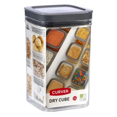 Image of CURVER Dry Cube Square Jar 1.8Lt 12X12X20H Clear/Grey