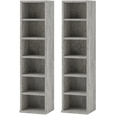 Image of HOMCOM 204 CD Media Display Shelf Unit Set of 2 Blu Ray Tower Rack w/Adjustable Shelves Bookcase Storage Organiser, Cement Grey