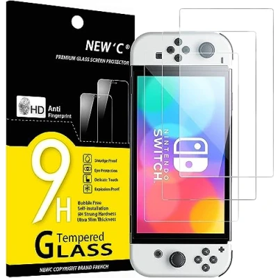 Image of NEW&#039;C 3 Pack Designed for Nintendo Switch (modèle OLED) Screen Protector Tempered Glass,Case Friendly Scratch proof, Bubble Free, Ultra Resistant