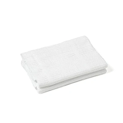 Image of Clair de Lune Baby Cellular Blanket TWIN PACK Made with 100% Cotton Suitable from Birth Breathable Newborn Wrap/Swaddle Essentials for Travel/Pram/Moses Basket 70 x 90 cm (White)