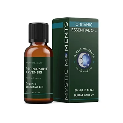 Image of Mystic Moments Organic Peppermint Arvensis Essential Oil 50ml Pure &amp; Natural for Diffusers, Aromatherapy Massage Blends Vegan GMO Free