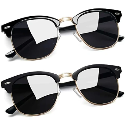 Image of Joopin Semi Rimless Polarised Sunglasses Man UV400 Protection Retro Half Frame Unisex Polarized Women Mens (Brilliant Black+Matte Black)