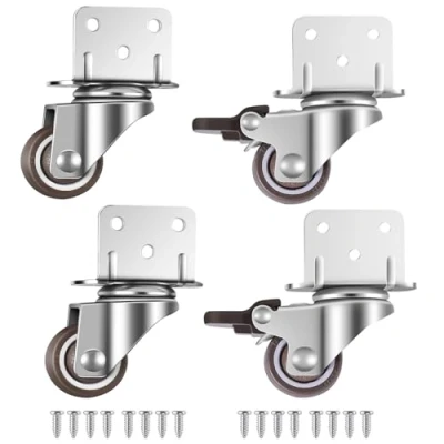 Image of GEOCANG 4X swivel castors, furniture wheels with brake, L mounting plate 25mm ， Suitable for furniture, flower stands, cribs