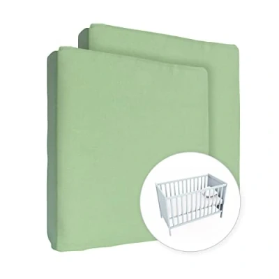 Image of 2X Jersey 100% Cotton Fitted Sheet for 140 x 70 cm Toddler Baby Cot Bed Mattress (Green)