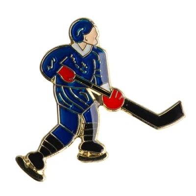 Image of Ice Hockey Sports Player Metal Enamel Pin Badge Lapel Rectangle