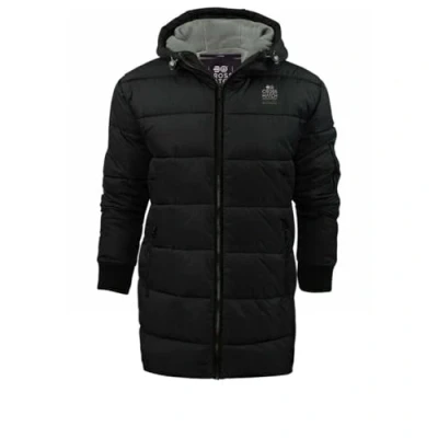 Image of Crosshatch Mens Fleece Lined Long Length Coat Quilted Padded Warm Winter Hooded Jacket Zip Pockets Inside Pocket Black S