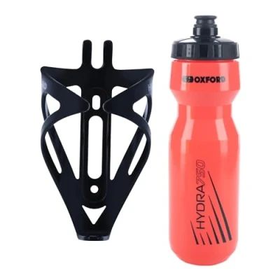 Image of Oxford Bike Bottle Holder and 750ml Red BPA Free Water Set Durable Matt Black Cage, Universal Fit for Road Mountain Bikes, Easy Install Perfect Outdoor Cycling Hydration