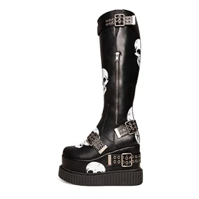 Image of LAMODA Women&#039;s Conjure Knee High Boot, Black Pu Skull, 3 UK