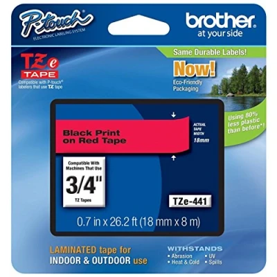 Image of Brother 3/4 Inch x 26.2 Feet Black on Red for P Touch (TZ441)