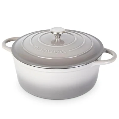 Image of Cast Iron Dutch Oven with Lid Non Stick Ovenproof Enamelled Casserole Pot Sturdy Cookware Grey, 7.3 Quart, 30cm by Nuovva