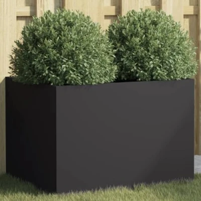 Image of vidaXL Cold Rolled Steel Planter Black Rectangular Garden Planter/Flower Box 62x47x46cm for Patio, Balcony, Outdoor Decor