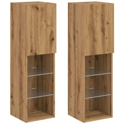 Image of vidaXL TV Cabinets with LED Lights 2 pcs Artisian Oak 30.5x30x102 cm