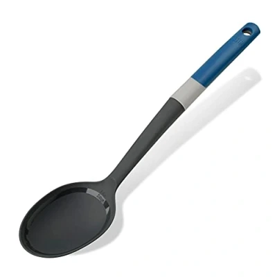 Image of Tasty Serving Spoon with Measurements, Non Stick Cooking Spoon, Ladle Soft Grip Handle, Stirring Scratch Kitchen Utensil, Dimensions, 34 x 7 cm, Colours, Dark Blue, Grey