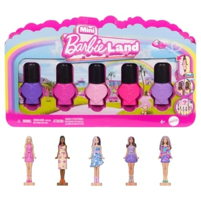 Image of Barbie Mini Land 5 Pack Fashionistas Dolls, 1.5 inch Dolls in “Nail Polish Containers, Instant Collection &amp; Surprise Reveals (Styles May Vary), JGL28