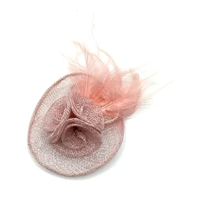 Image of Ladies Feather Beak Clip Fascinator, Weddings, Races, Royal Ascot Hair Piece (Pink)