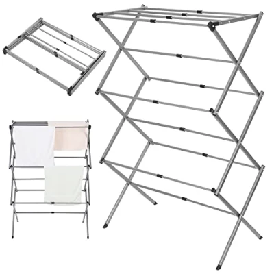 Image of Rainberg 3 Tier Expandable Clothes Airer, Indoor Outdoor Airer/Drying Rack with 7.5m Washing Line Drying Space, Foldable &amp; Compact.