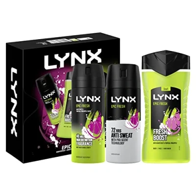 Image of LYNX Epic Fresh Trio Deodorant Gift Set Body Wash, Spray &amp; Anti Perspirant perfect for his daily routine 3 piece