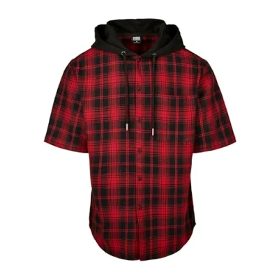 Image of Urban Classics Hooded Short Sleeve Shirt Shirt, Men&#039;s, Size: Large, Black