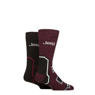 Image of Mens 2 Pair Jeep Thermal Boot Socks Black / Berry 6 11