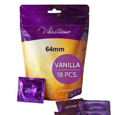 Image of VIBRATISSIMO XXL Vanilla Condoms 18 Pack I Premium with Aroma for Men Flavored Thin Wall Thickness &amp; Aromatized Feel w=64mm