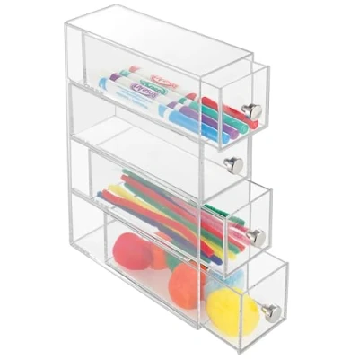 Image of iDesign 36560EU Makeup Organiser with Four Drawers, Sturdy Plastic Storage Box for Makeup, Accessories, Jewelry and More, Compact Dressing Table Organiser, Clear