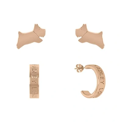 Image of RADLEY Ladies 18ct Rose Gold Plated Jumping Dog and Hoop Twin Pack Earrings RYJ1228S, One Size