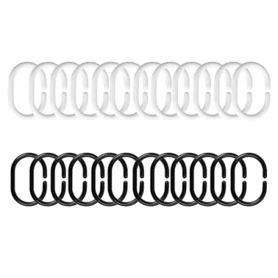 Image of Shower Curtain Rings, 24 Pcs Plastic Hooks, C Shaped Hook