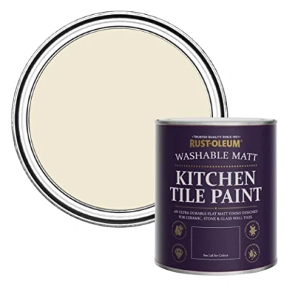 Image of Rust Oleum Beige water resistant Kitchen Tile Paint in Matt Finish Quarry Lime 750ml