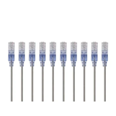 Image of Monoprice Cat6A 2ft Gray Patch Cable UTP 30AWG 10G Pure Bare Copper Snagless RJ45 SlimRun Series Ethernet Pack of 10