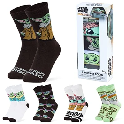 Image of Disney Womens Novelty Calf Socks, Soft Stretchy Socks in Pack of 5 Gifts for Women (Green Baby Yoda)