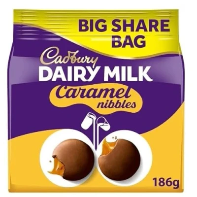 Image of 2 x Dairy Milk Caramel Nibbles Chocolate Bag 186G Delicious Tasty And Twisty Treat Gift Hamper For Birthday,Christmas