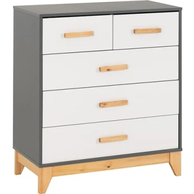 Image of Seconique 3+2 Drawer Chest, Engineered Wood, White/Grey Metal Effect, W 800mm x D 400mm H 920mm