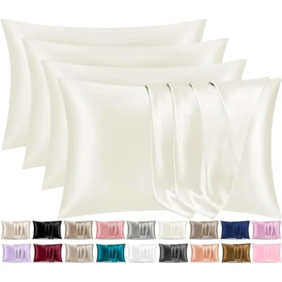 Image of Pamposh Satin Silk Pillowcases For Hair And Skin 4 Pack Standard Size with Envelope Closure (4 Pcs (50 x 75 cm), Ivory White)