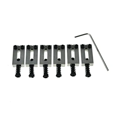 Image of KAISH Set of 6 Stainless Steel Saddles Electric Guitar Bridge Saddle 10.8mm with Black Screws for Strat Tele Guitars