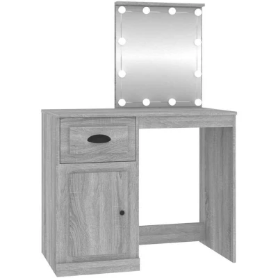 Image of vidaXL Dressing Table with LED Grey Sonona 90x50x132.5 cm Engineered Wood