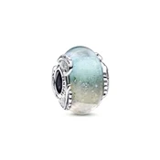 Image of Pandora Moments Feather sterling silver charm with pink dichroic multicolor rainbow Murano glass