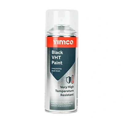 Image of TIMCO Black VHT Paint 380ml Hard wearing heat and flame resistant coating for metal surfaces.