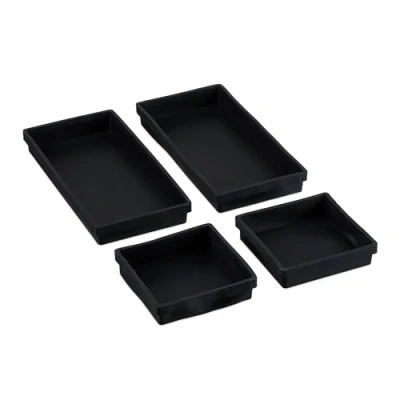 Image of Relaxdays Silicone Baking Tin, Set of 4, Dishwasher Safe, Rectangular Cake Mould, 2 Sizes, 12x12 cm &amp; 25x12.5 cm, Black, 3 x 25 12.5